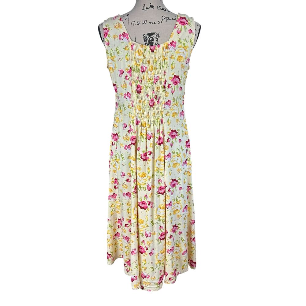 BFA Classics Floral Maxi Dress Sze S Yellow Pink Button Front Rayon 90s Sundress - Picture 3 of 10